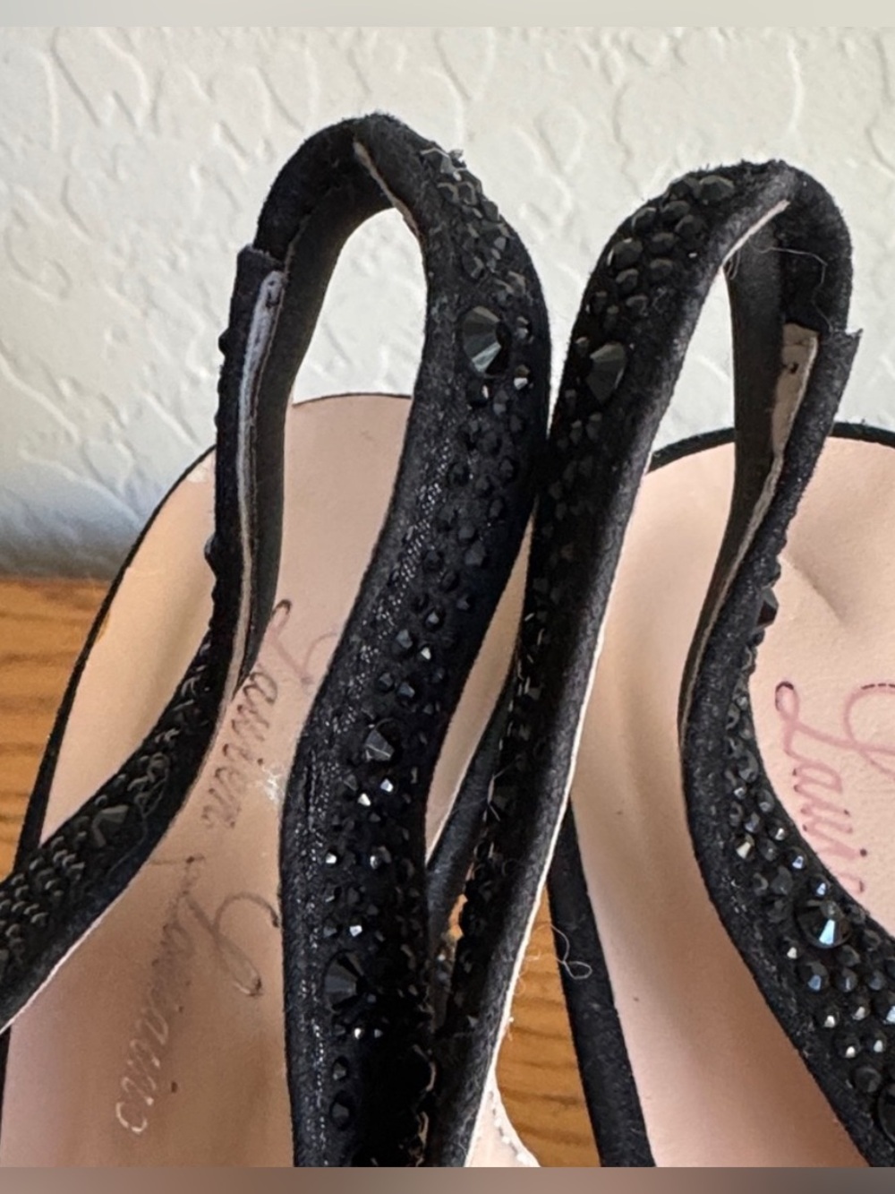 Lauren Lorraine Candy Sling Black Rhinestone Peep Toe Heels Size 7.5 - Picture 9 of 10